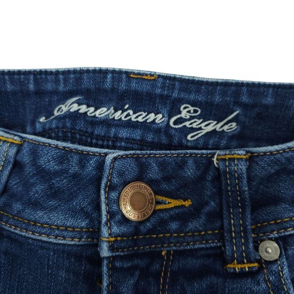 American Eagle Jeans Slim Boot Distressed Women Size 6 Stretch LowRise Dark Wash - Picture 3 of 12